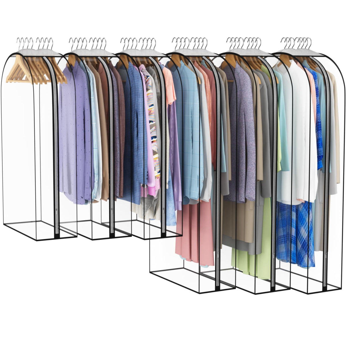 Liuoud Clear Garment Bags for Hanging Clothes 10” Gusseted, 6 Pack, 40”&50”