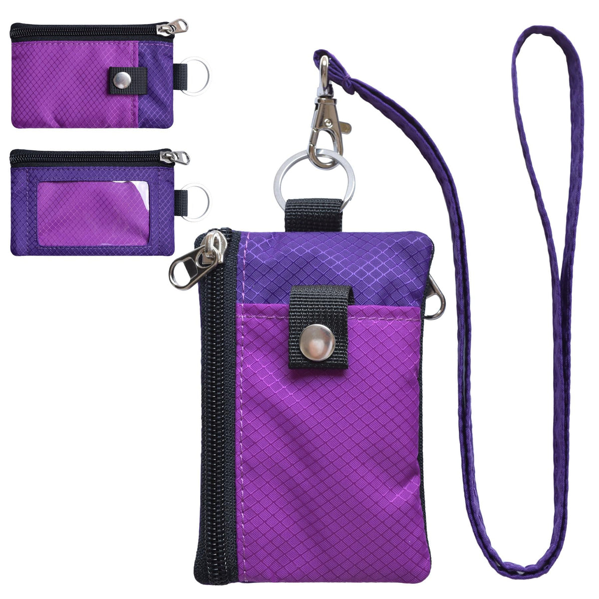 CHENSPRX Minimalist RFID Blocking Small Wallet with ID Window,WaterResistant Zip Id Case Wallet with Lanyard Keychain for Cards,Cash,Travel,Women,Men