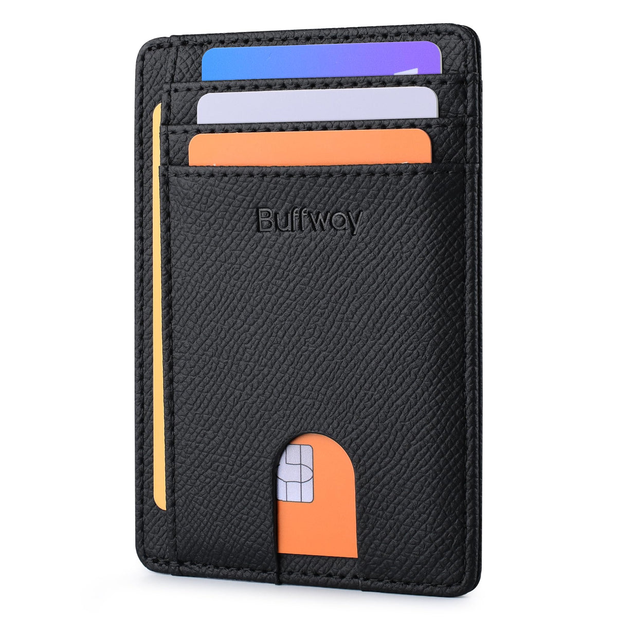 Buffway Slim Minimalist Front Pocket RFID Blocking Leather Wallets for Men and Women - Alaska Cherry