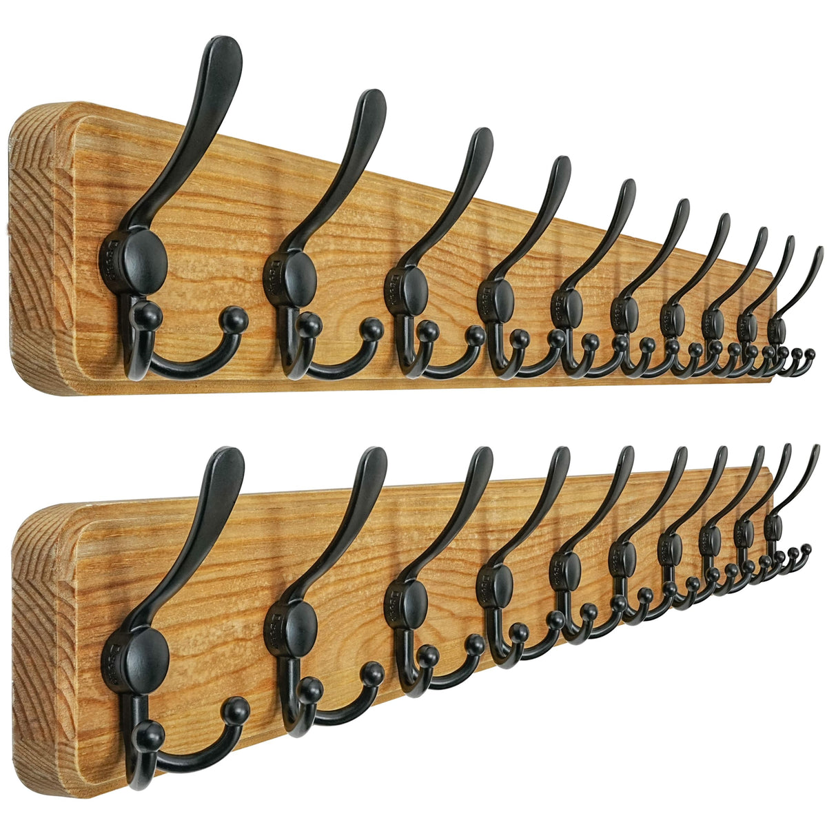 Dseap Coat Rack Wall - Heavy-Duty 38-1/4" Long, with Reinforced 10 Custom Tri-Hooks, Solid Wood Wall Hanger for Coats Hat Jackets - Rustic Farmhouse Entryway Hallway Storage, Black