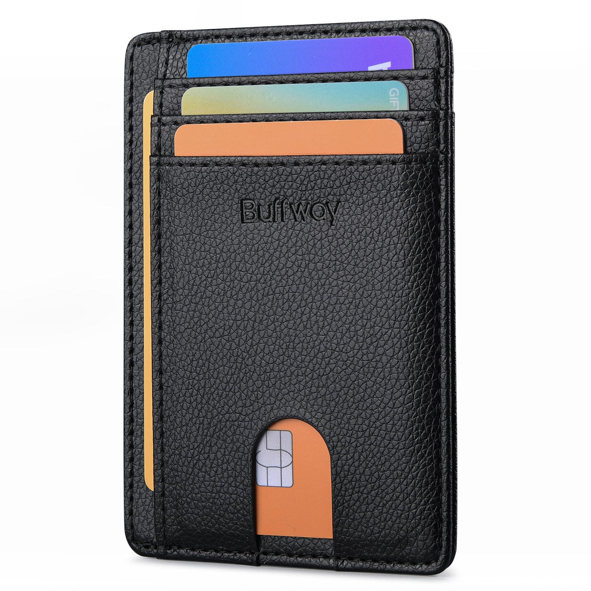 Buffway Slim Minimalist Front Pocket RFID Blocking Leather Wallets for Men and Women - Alaska Cherry