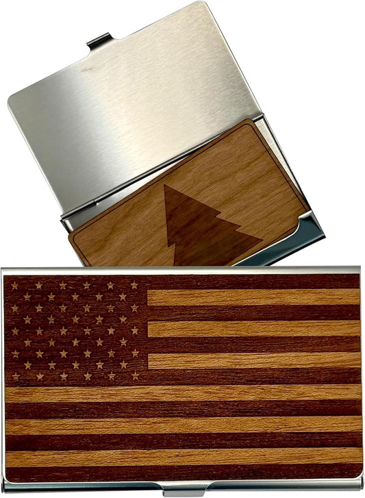 WUDN Handcrafted Business Card Holder Wallet For Men and Women | Holds Up to 20-25 B-Cards or 8-10 Credit Cards | Wooden & Stainless Business Card Case with Buckle Closure, Made in Idaho, USA.