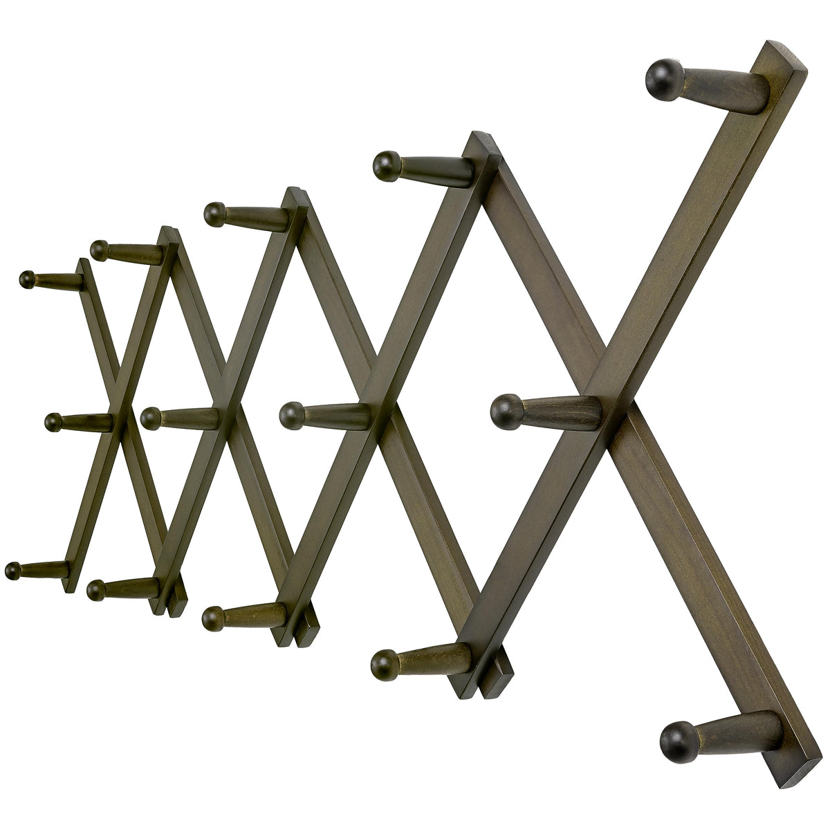 Dseap Accordian Wall Hanger: 16” High Wooden Wall Expandable Coat Rack, Hat Rack Holder, Accordion Hook for Baseball Caps, Coats, Mugs, 13 Peg Hooks, White