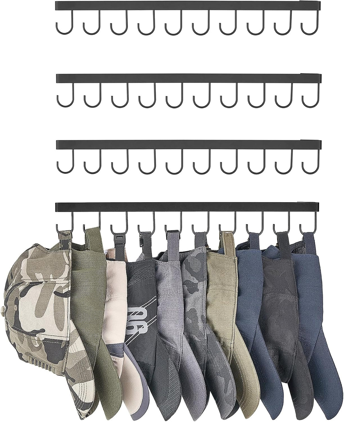 Mkono Hat Organizer, Metal Hat Rack for Wall Storage Holds 40 Caps Set of 4