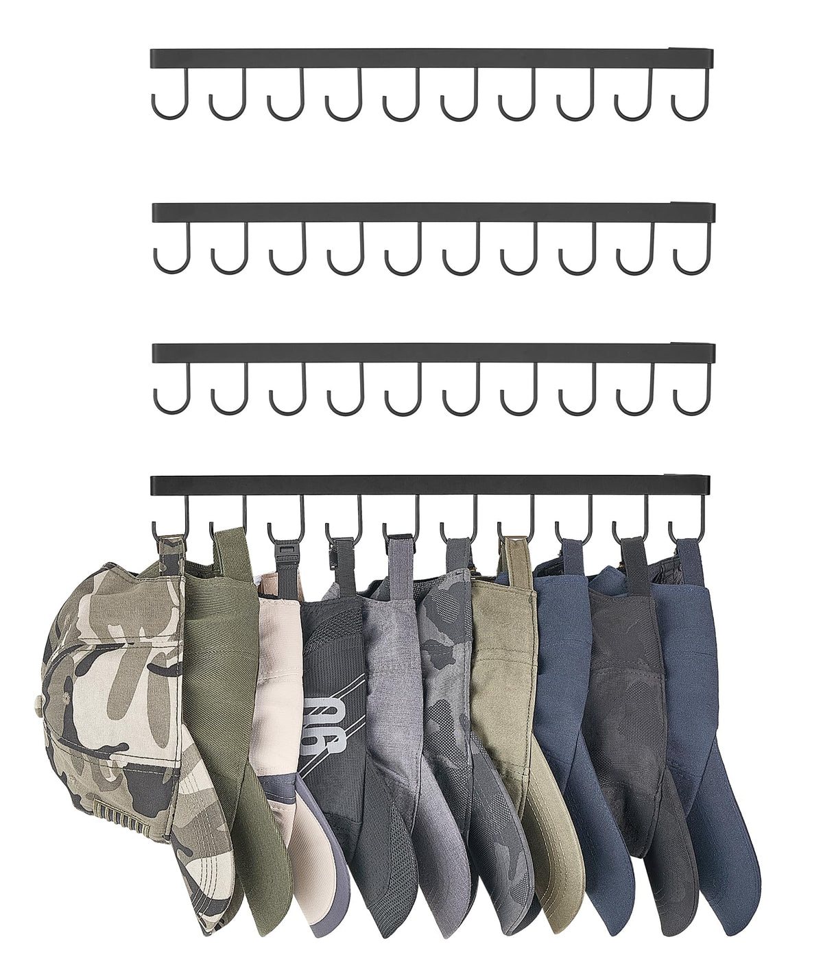Mkono Hat Organizer, Metal Hat Rack for Wall Storage Holds 40 Caps Set of 4