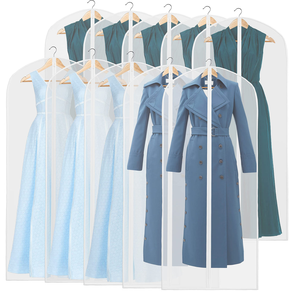 Simple Houseware 50-Inch Translucent Garment Bags with Zipper, 6 Pack