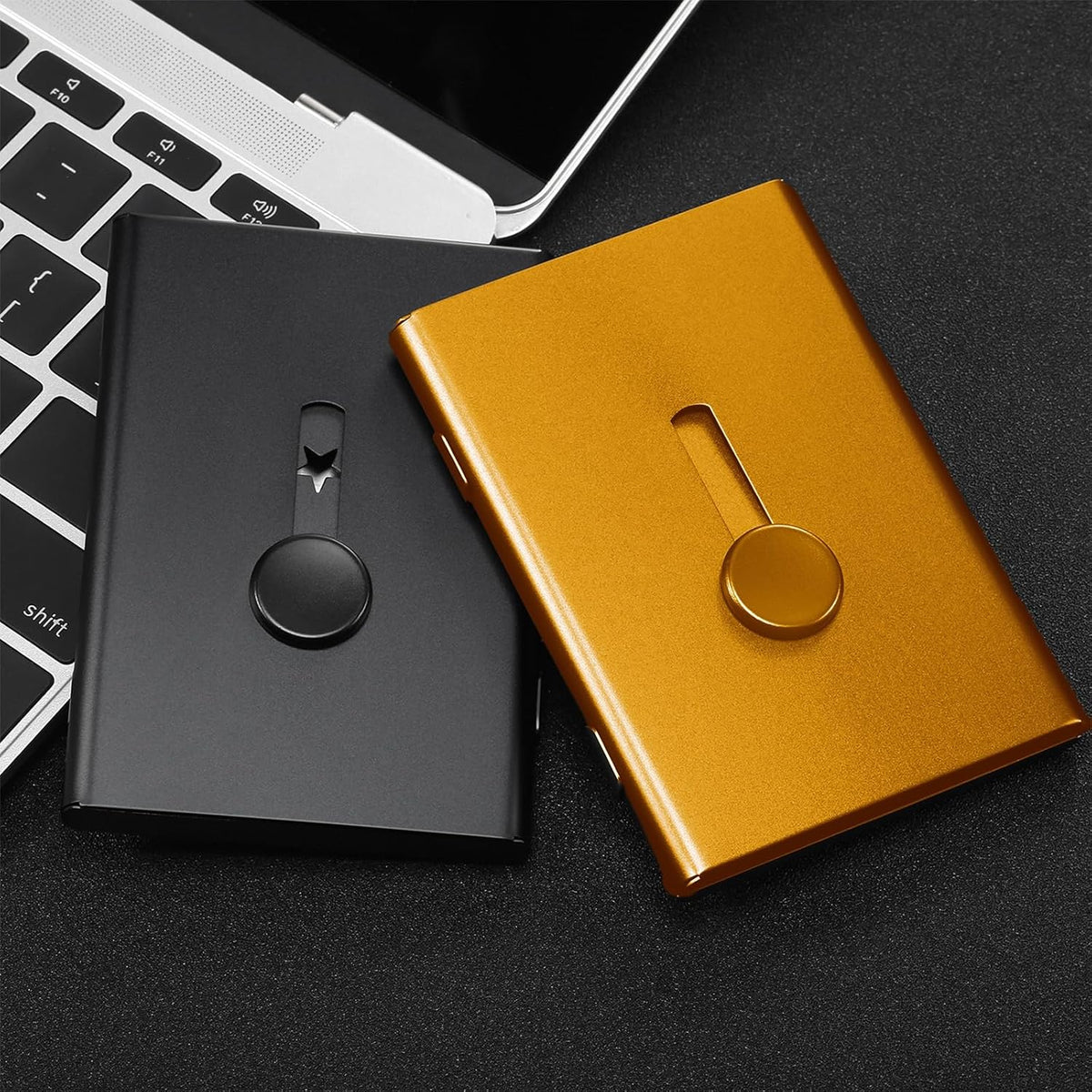Tatuo 2 Pcs Black Gold Business Card Holder Thumb Drive Stainless Steel