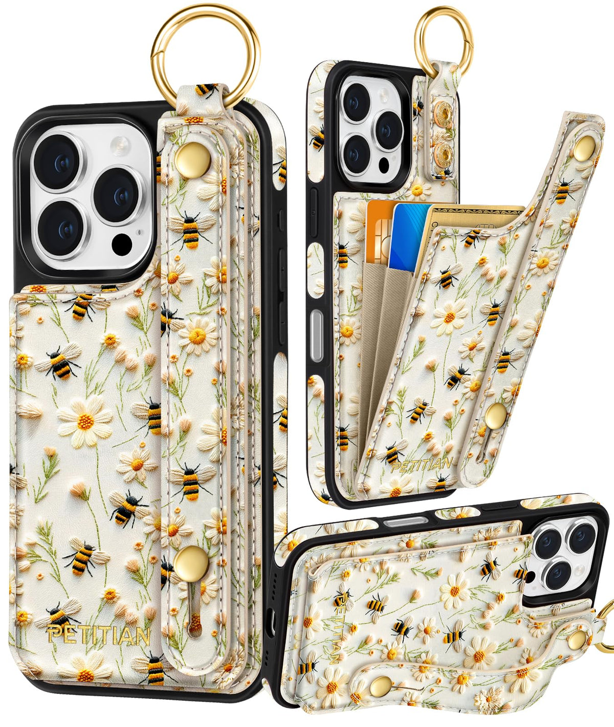 Petitian for iPhone 18 Pro/17 Pro Wallet Case for Women, Vintage Flower