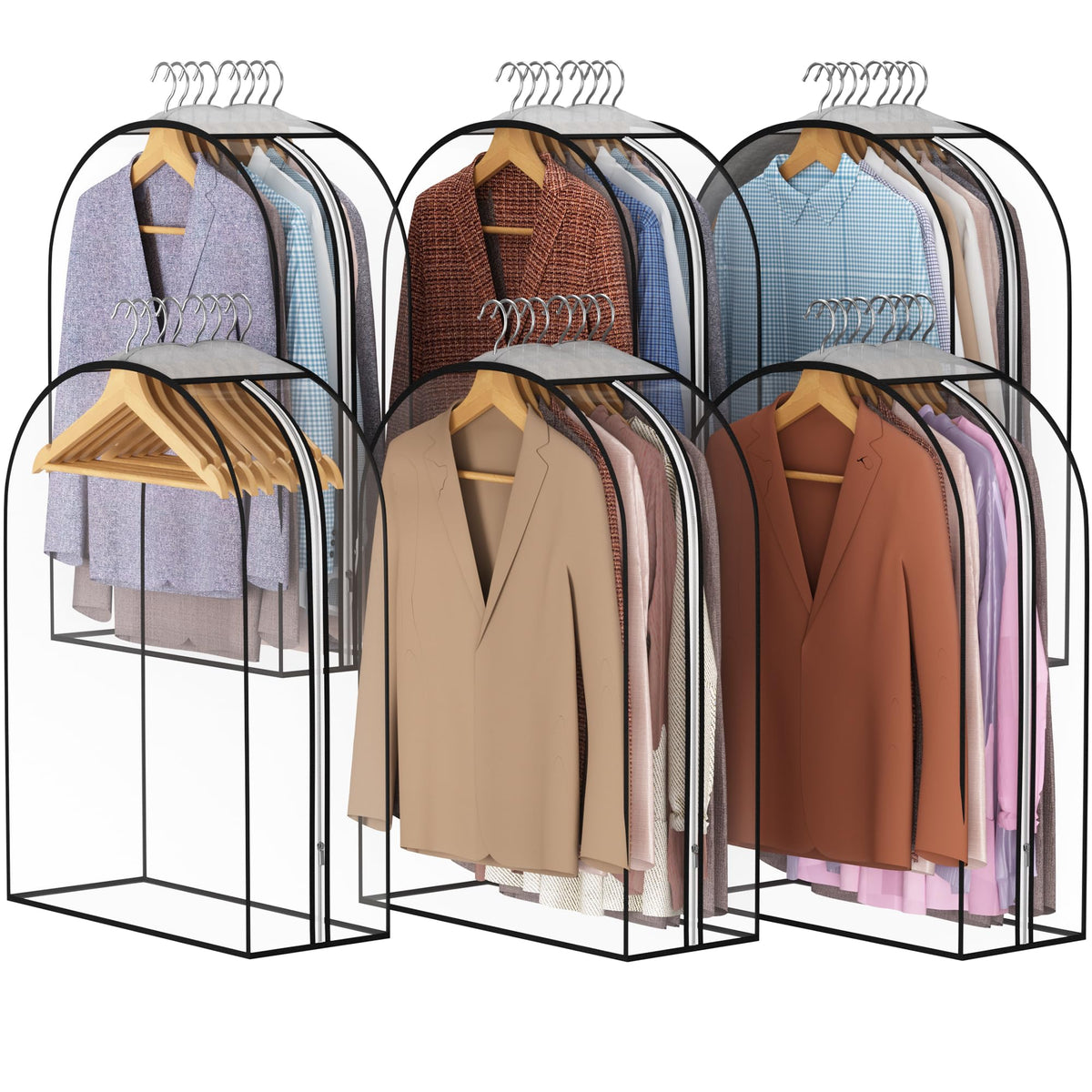 Liuoud Clear Garment Bags for Hanging Clothes 10” Gusseted, 6 Pack, 40”&50”