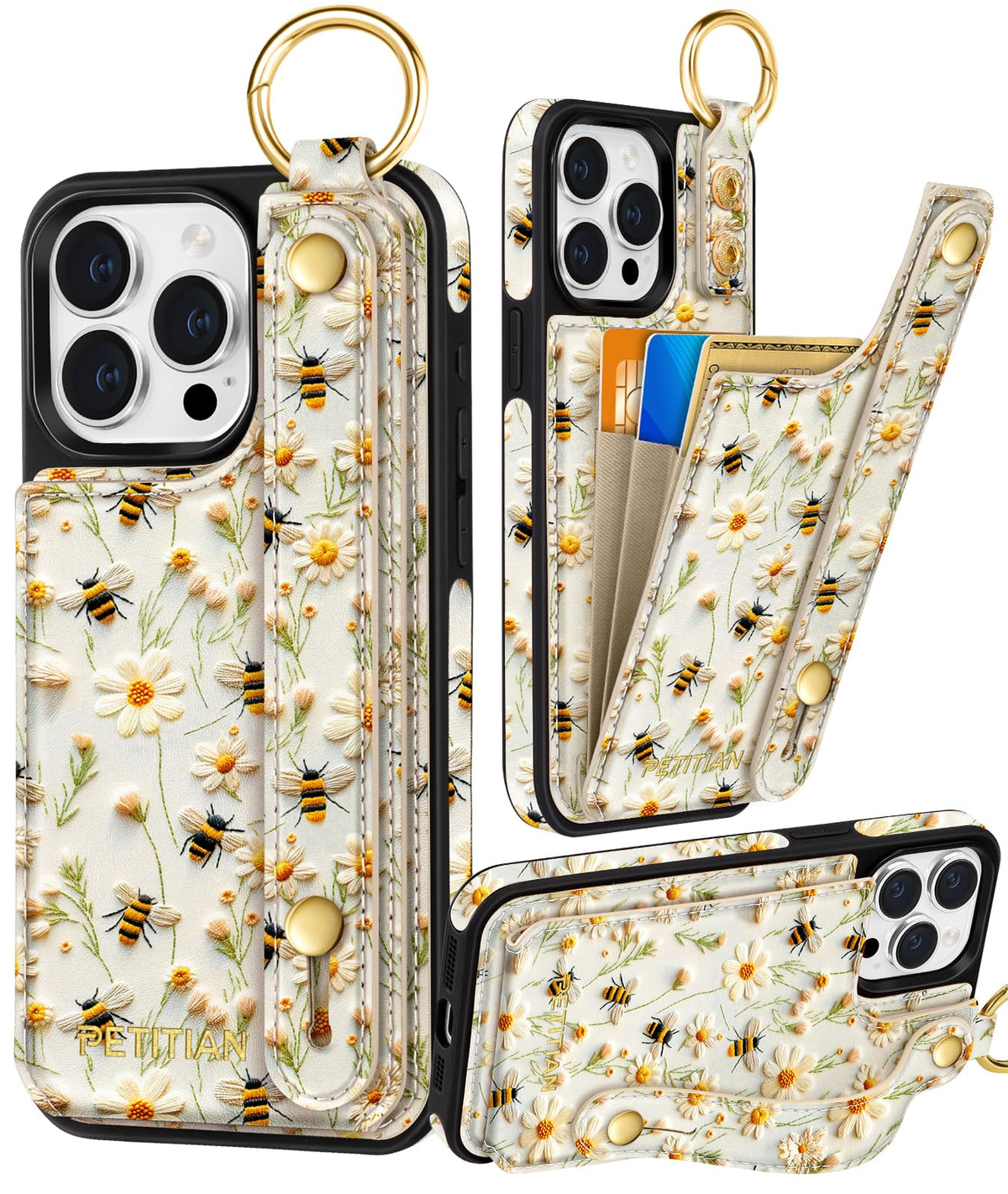 Petitian for iPhone 18 Pro/17 Pro Wallet Case for Women, Vintage Flower