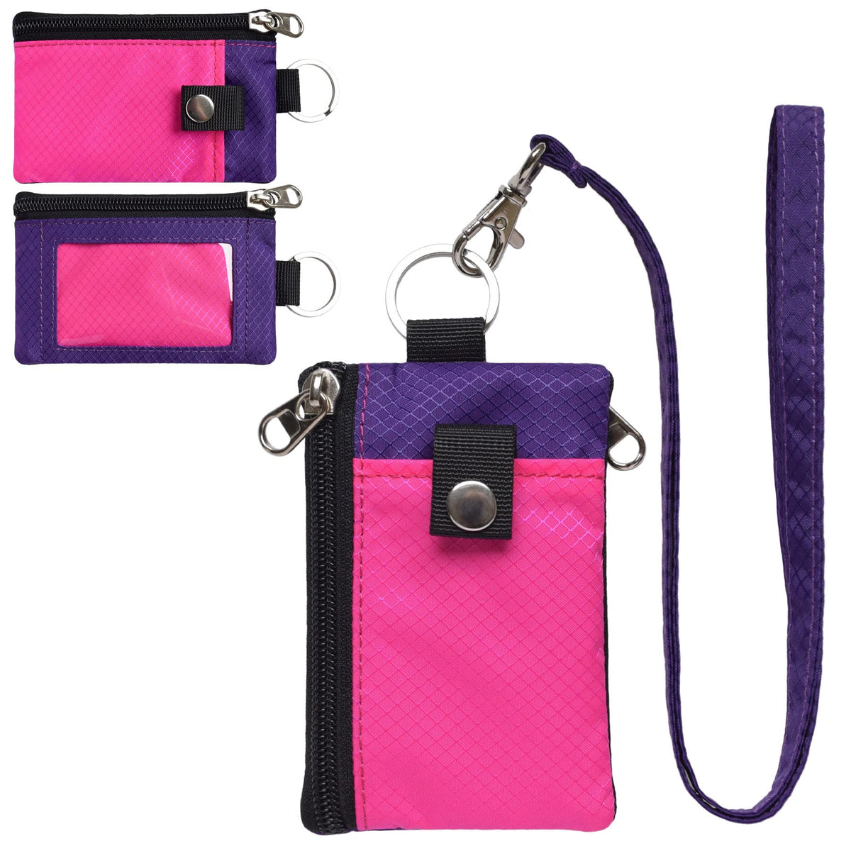 CHENSPRX Minimalist RFID Blocking Small Wallet with ID Window,WaterResistant Zip Id Case Wallet with Lanyard Keychain for Cards,Cash,Travel,Women,Men
