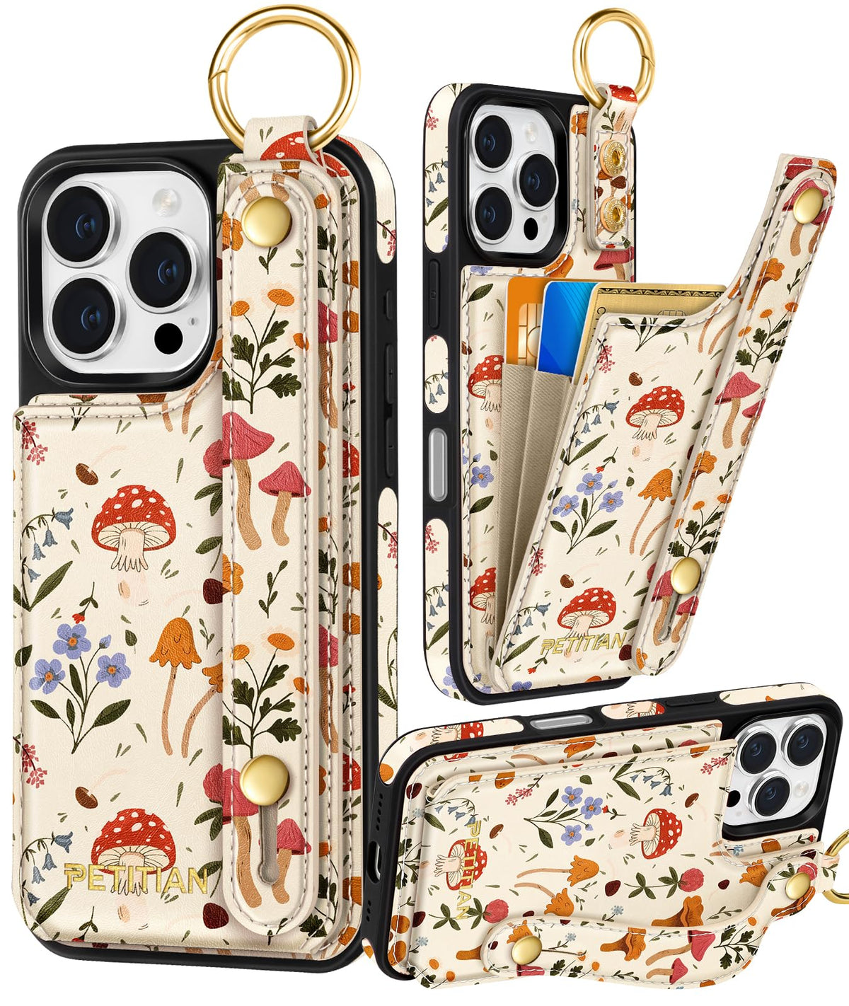 Petitian for iPhone 18 Pro/17 Pro Wallet Case for Women, Vintage Flower