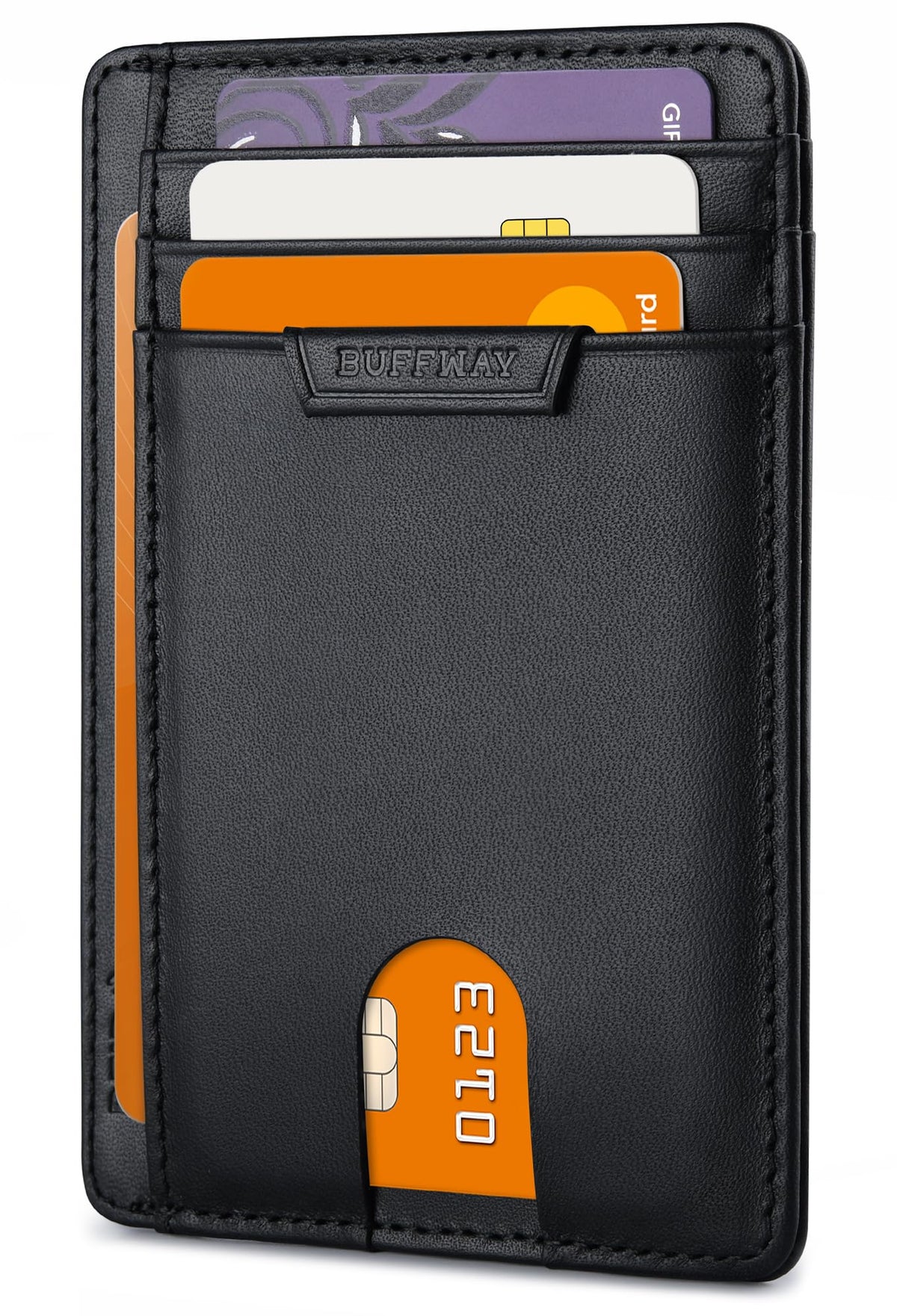 Buffway Slim Minimalist Front Pocket RFID Blocking Leather Wallets for Men and Women - Alaska Cherry