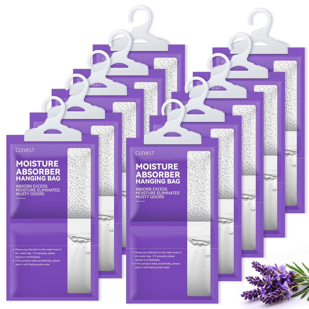 CLEVAST Moisture Absorbers Packets 10 Pack, Dehumidifier Bags for Closet, Unscented Hanging Humidity Absorber in Wardrobes, Bedrooms, Bathrooms(Net Wt. 230g/Pack)