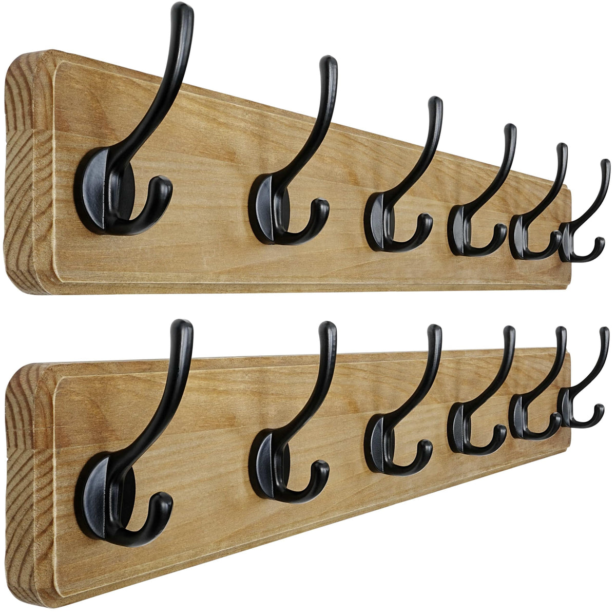 Dseap Wall Mounted Coat Rack: Patented, Heavy-Duty, 17.4" Long 5-Double-Hooks Wooden Hanger Rail for Winter Coats, Hat, Jacket, Clothing - Natural & Black