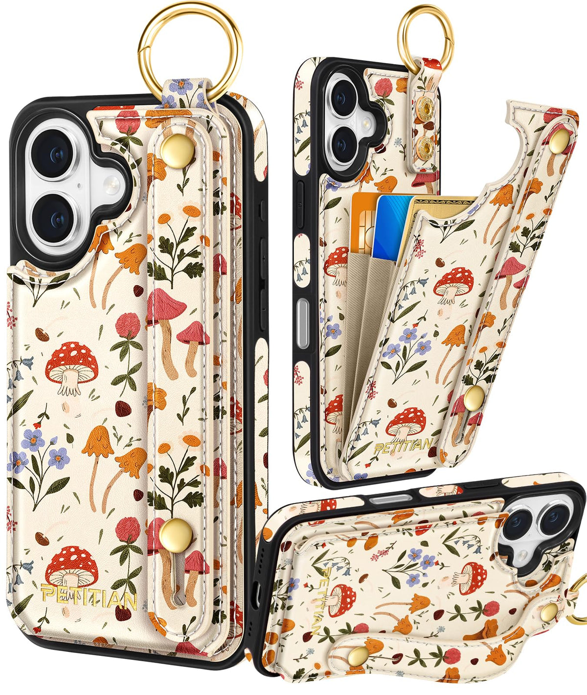Petitian for iPhone 18 Pro/17 Pro Wallet Case for Women, Vintage Flower