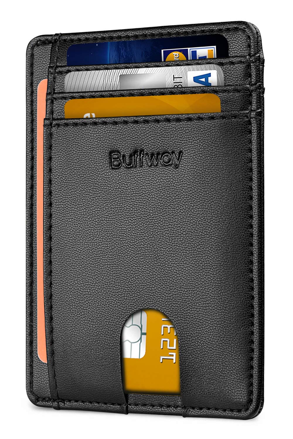 Buffway Slim Minimalist Front Pocket RFID Blocking Leather Wallets for Men and Women - Alaska Cherry