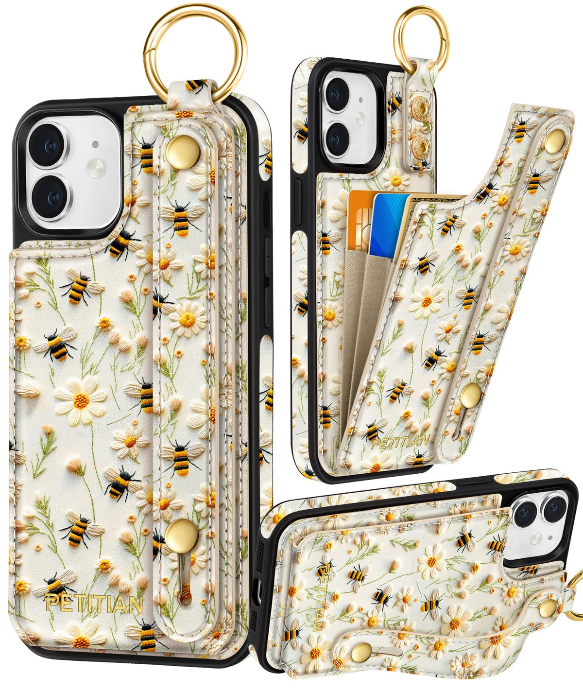 Petitian for iPhone 18 Pro/17 Pro Wallet Case for Women, Vintage Flower