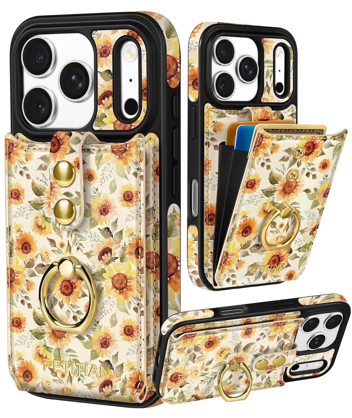 Petitian for iPhone 18 Pro/17 Pro Wallet Case for Women, Vintage Flower