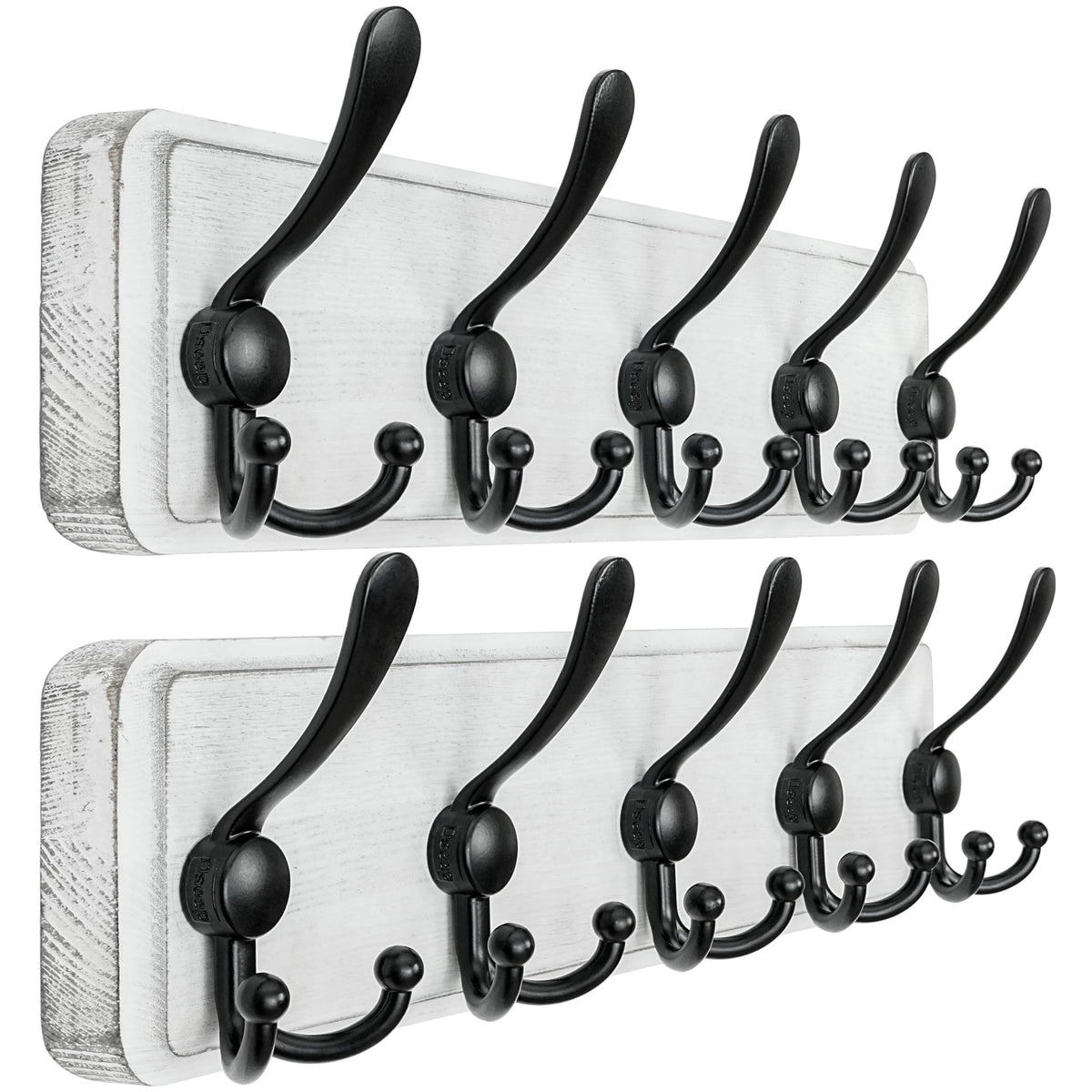 Dseap Coat Rack Wall - Heavy-Duty 38-1/4" Long, with Reinforced 10 Custom Tri-Hooks, Solid Wood Wall Hanger for Coats Hat Jackets - Rustic Farmhouse Entryway Hallway Storage, Black