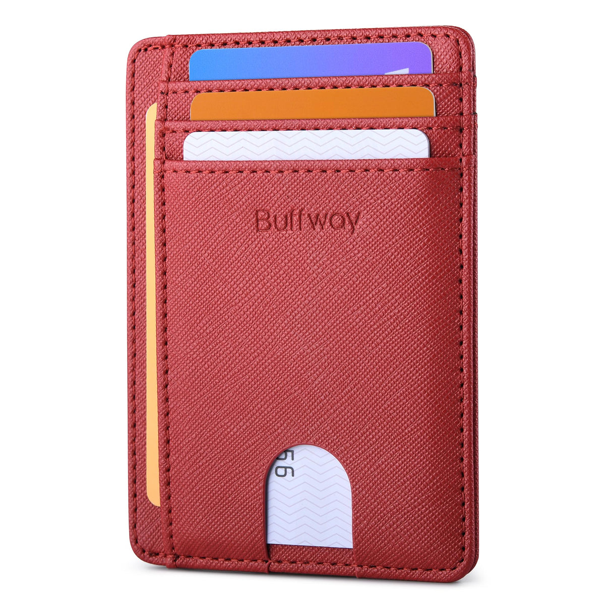 Buffway Slim Minimalist Front Pocket RFID Blocking Leather Wallets for Men and Women - Alaska Cherry