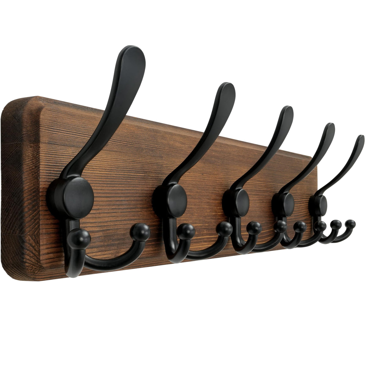 Dseap Coat Rack Wall - Heavy-Duty 38-1/4" Long, with Reinforced 10 Custom Tri-Hooks, Solid Wood Wall Hanger for Coats Hat Jackets - Rustic Farmhouse Entryway Hallway Storage, Black