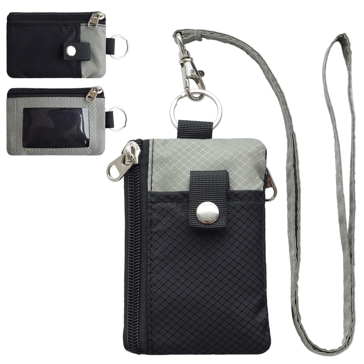CHENSPRX Minimalist RFID Blocking Small Wallet with ID Window,WaterResistant Zip Id Case Wallet with Lanyard Keychain for Cards,Cash,Travel,Women,Men