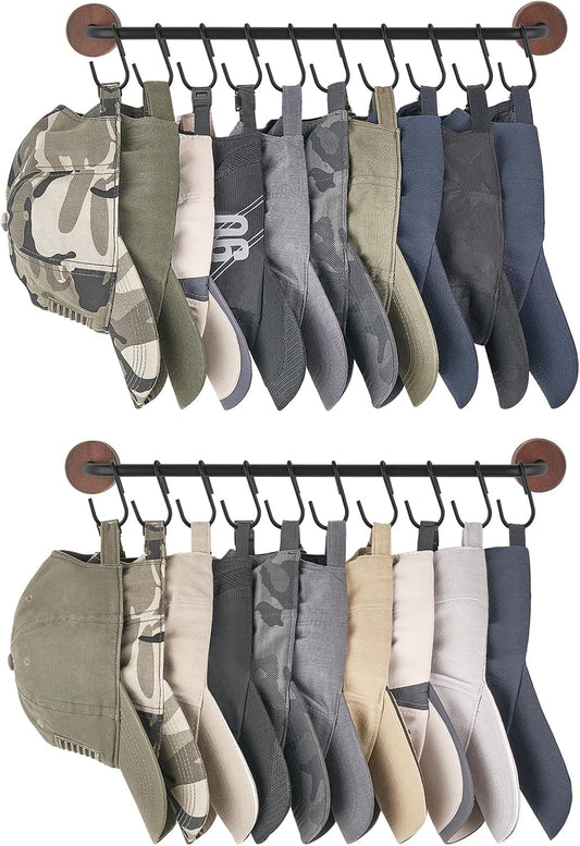 Mkono Hat Organizer, Metal Hat Rack for Wall Storage with 20 Hooks Set of 2