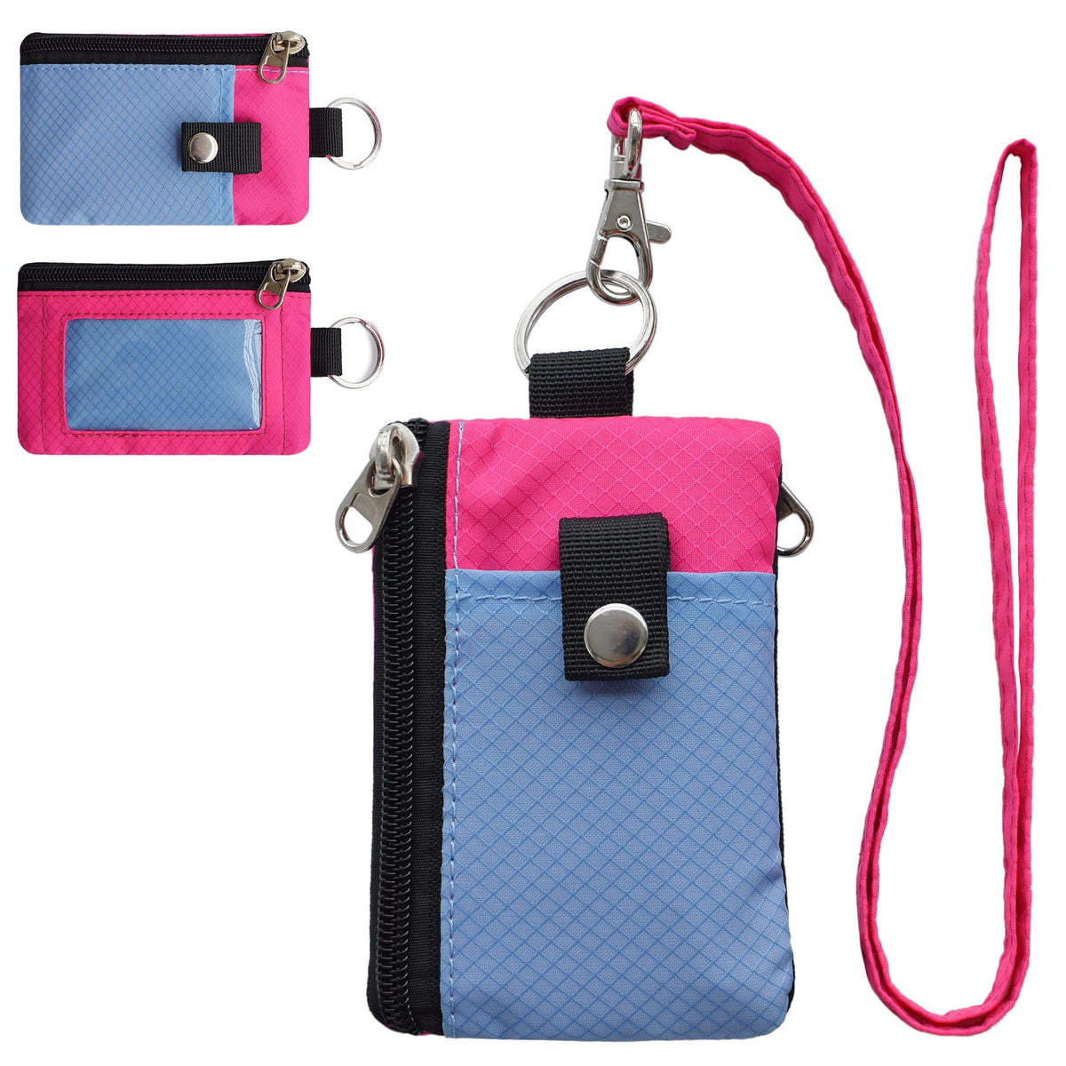 CHENSPRX Minimalist RFID Blocking Small Wallet with ID Window,WaterResistant Zip Id Case Wallet with Lanyard Keychain for Cards,Cash,Travel,Women,Men