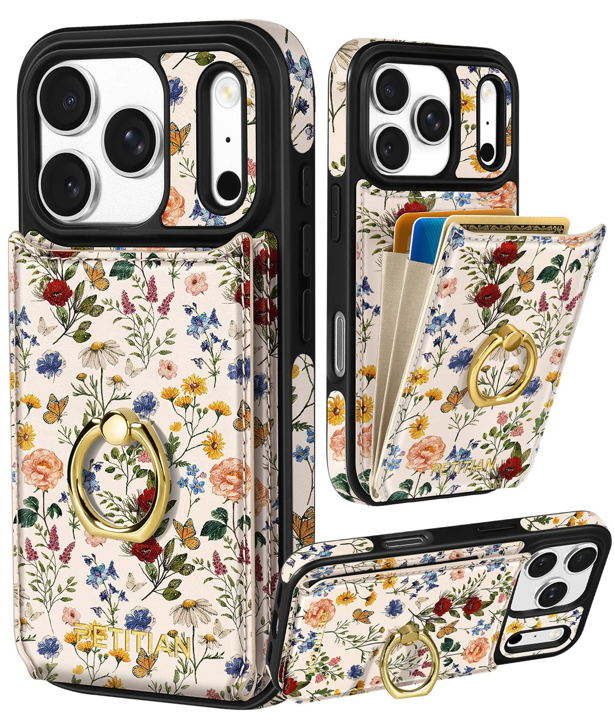 Petitian for iPhone 18 Pro/17 Pro Wallet Case for Women, Vintage Flower