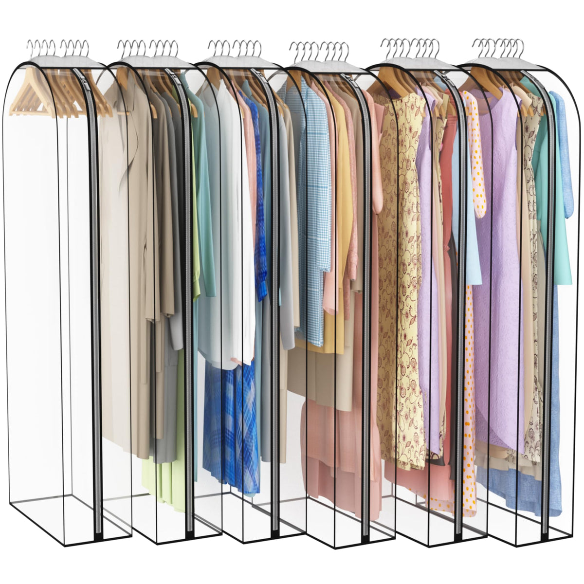 Liuoud Clear Garment Bags for Hanging Clothes 10” Gusseted, 6 Pack, 40”&50”