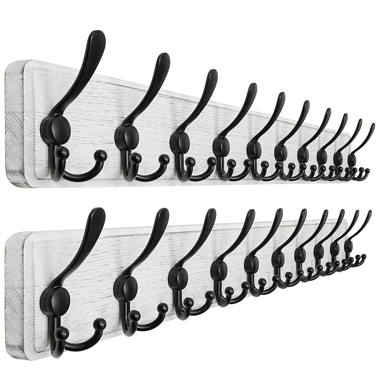Dseap Coat Rack Wall - Heavy-Duty 38-1/4" Long, with Reinforced 10 Custom Tri-Hooks, Solid Wood Wall Hanger for Coats Hat Jackets - Rustic Farmhouse Entryway Hallway Storage, Black