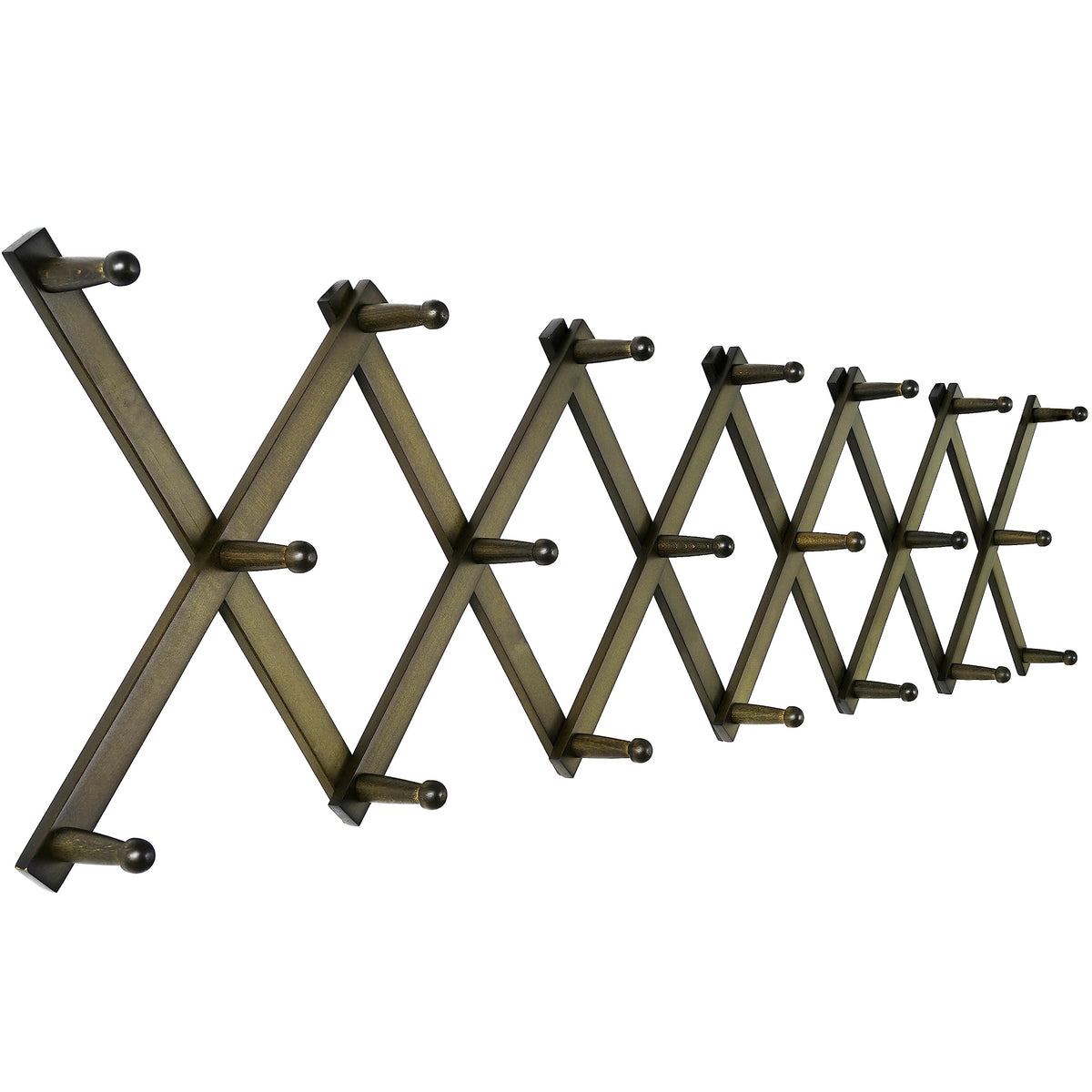 SKOLOO Hat Rack for Wall with 14 Hooks, Solid Wooden, Modern, Expandable Coat Rack Wall Mount for Coats, Hats, Bags, Baseball Caps, Walnut Color