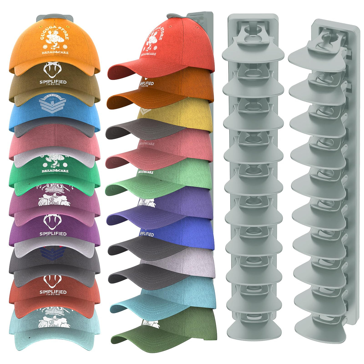 Hat Organizer for Baseball Caps Hold Up to 40 Hats, 2 Pack Hat Rack for Wall, Strong Adhesive Hat Storage Display Holder for Closet Door and Wall (Black)