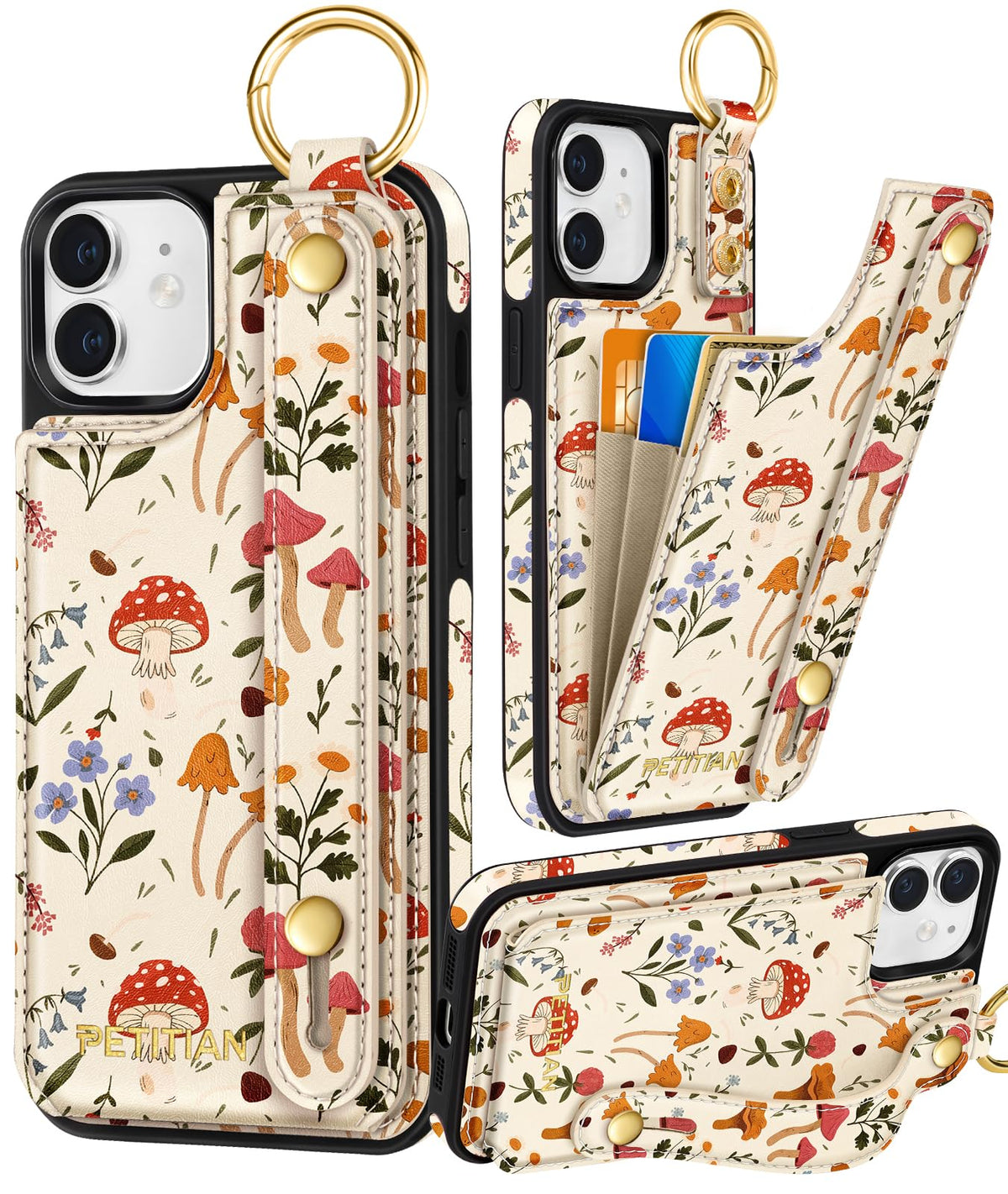Petitian for iPhone 18 Pro/17 Pro Wallet Case for Women, Vintage Flower