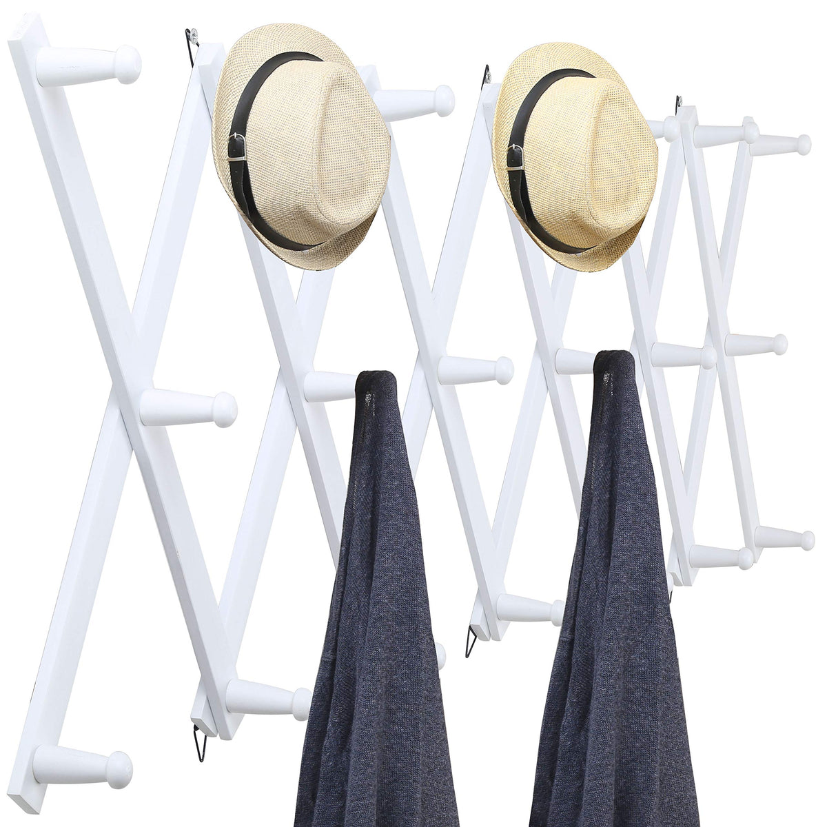 WEBI Accordion Wall Hanger, Wooden Coat Rack Wall Mounted, Hat & Cap Hook Rack, 16 Peg Hooks, Walnut Color