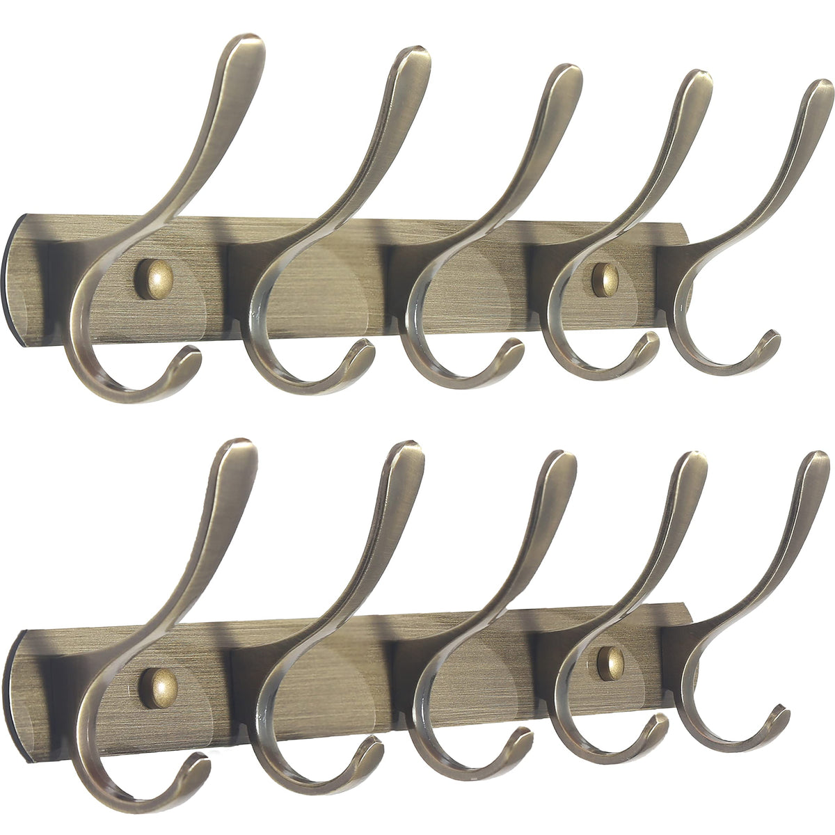 SKOLOO Coat Rack Wall Mount - Modern, Metal Wall Coat Rack with 5 Hooks, Pack of 2, Sturdy Wall Mounted Coat Hooks for Hanging Coat, Jacket, Clothes, Hat, Matte Black