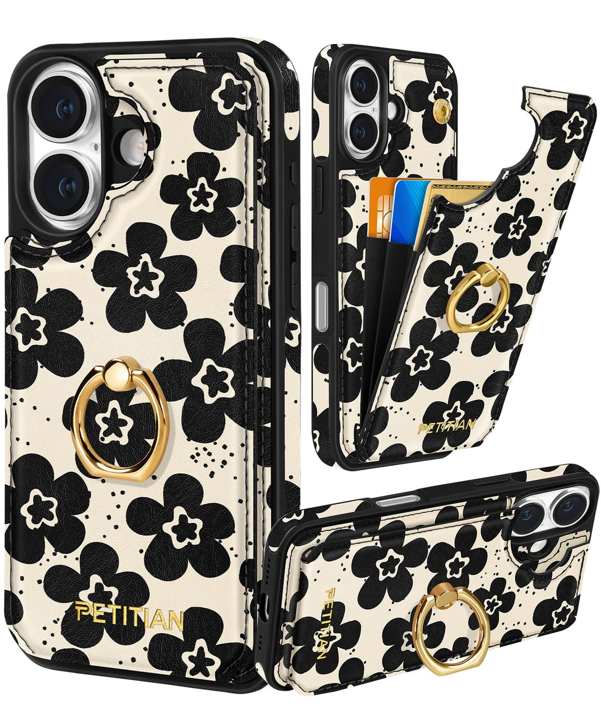 Petitian for iPhone 18 Pro/17 Pro Wallet Case for Women, Vintage Flower