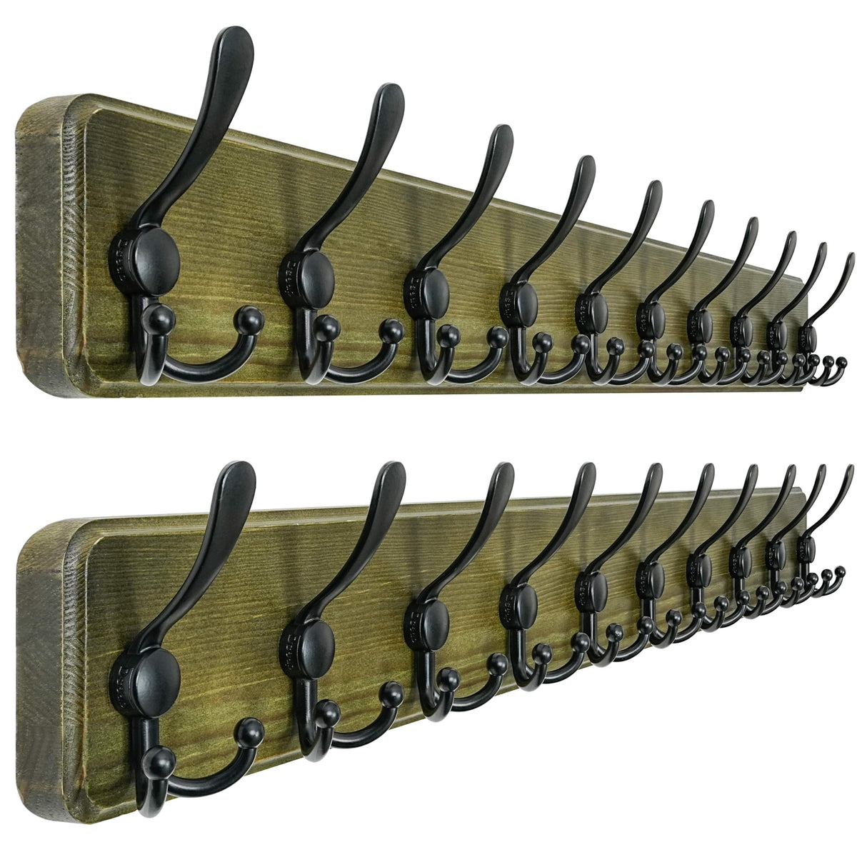 Dseap Coat Rack Wall - Heavy-Duty 38-1/4" Long, with Reinforced 10 Custom Tri-Hooks, Solid Wood Wall Hanger for Coats Hat Jackets - Rustic Farmhouse Entryway Hallway Storage, Black