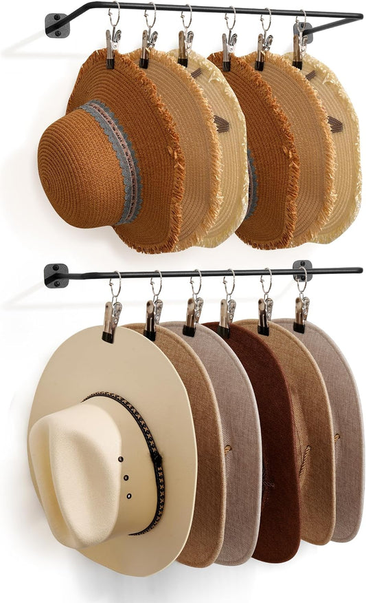 Cowboy Hat Rack for Wall Cowboy Hats Hook 12 Clips Metal Cowboy Hat Hanger