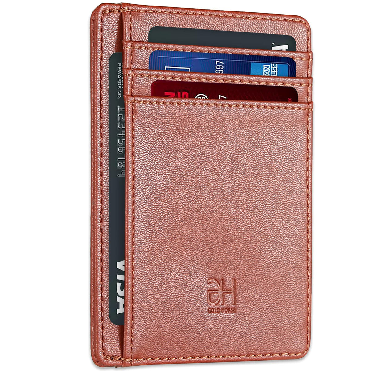 GH GOLD HORSE Slim RFID Blocking Card Holder Minimalist Leather Front Pocket Wallet for Women