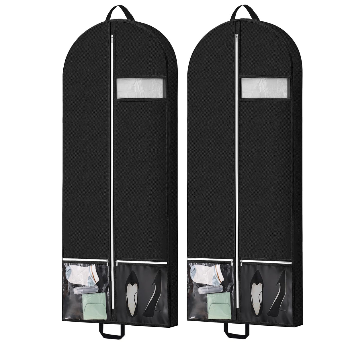 54" Garment Bags for Travel and Storage, Travel Suit Bags for Men Women with 2 Clear Pockets, Storage bags for Clothes, Suits, Dress, Shirts, Coats (Black)