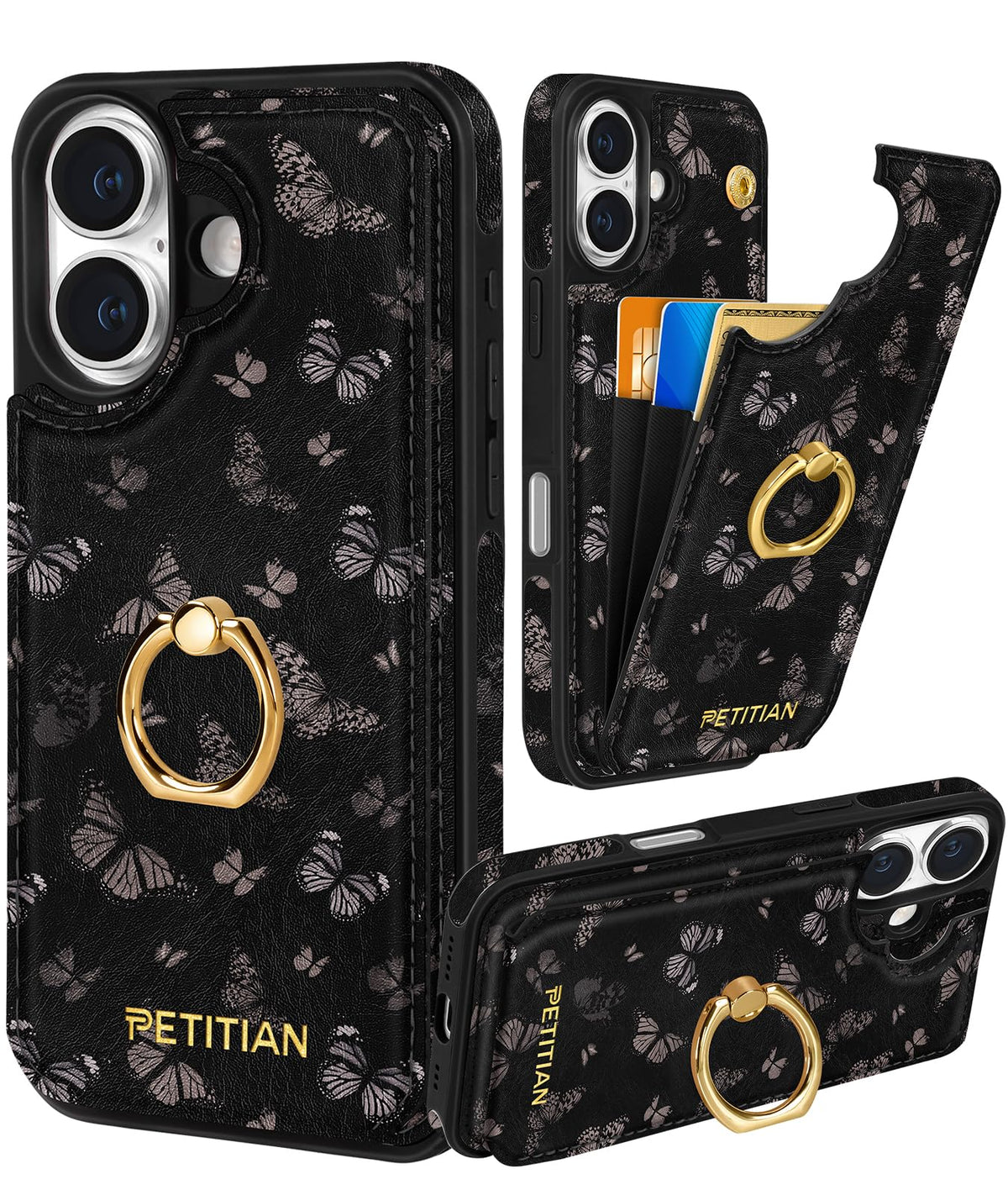 Petitian for iPhone 18 Pro/17 Pro Wallet Case for Women, Vintage Flower