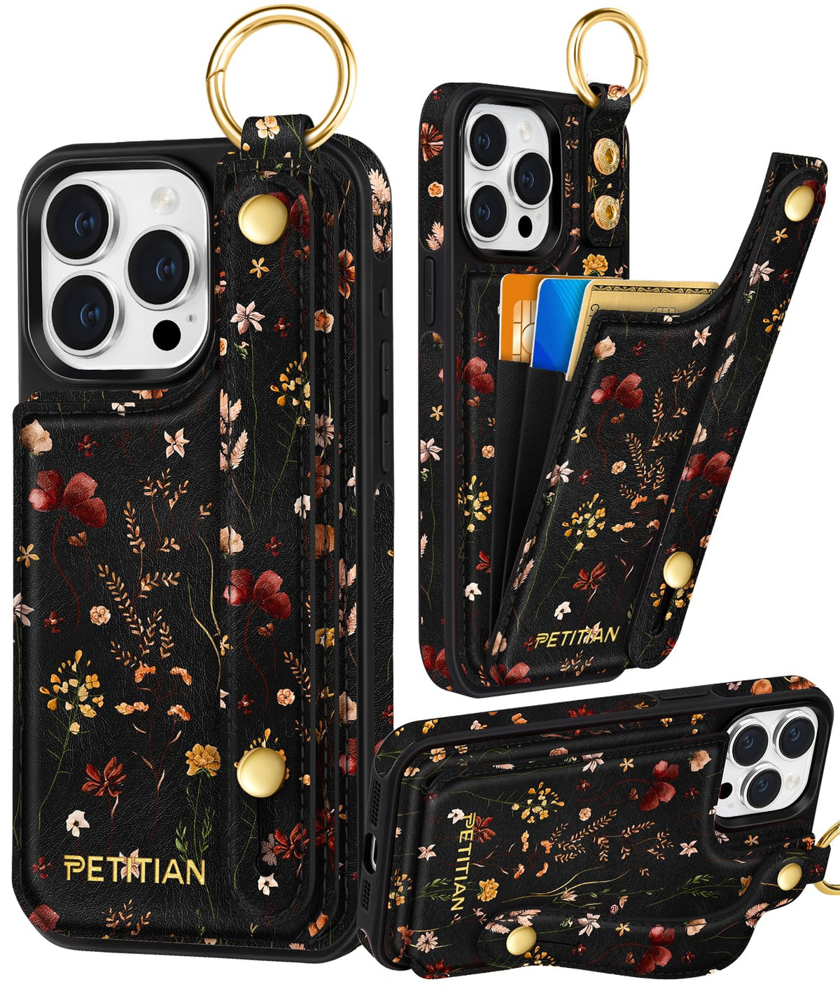 Petitian for iPhone 18 Pro/17 Pro Wallet Case for Women, Vintage Flower