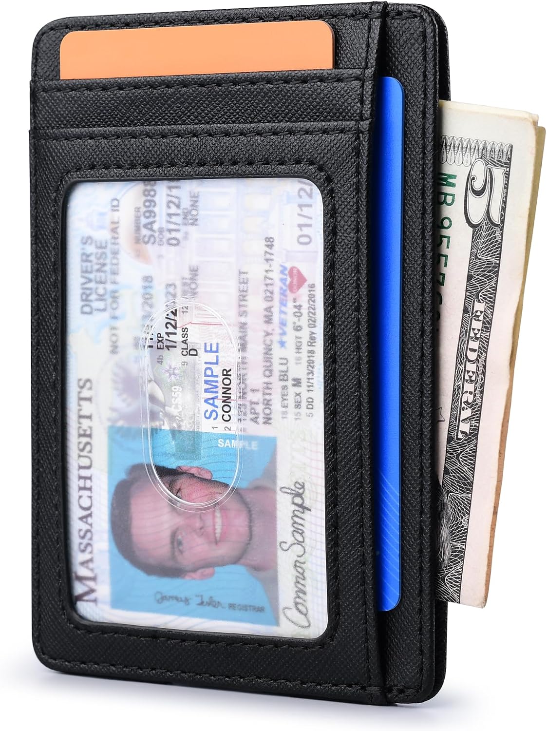 Buffway Slim Minimalist Front Pocket RFID Blocking Leather Wallets for Men and Women - Cross Black