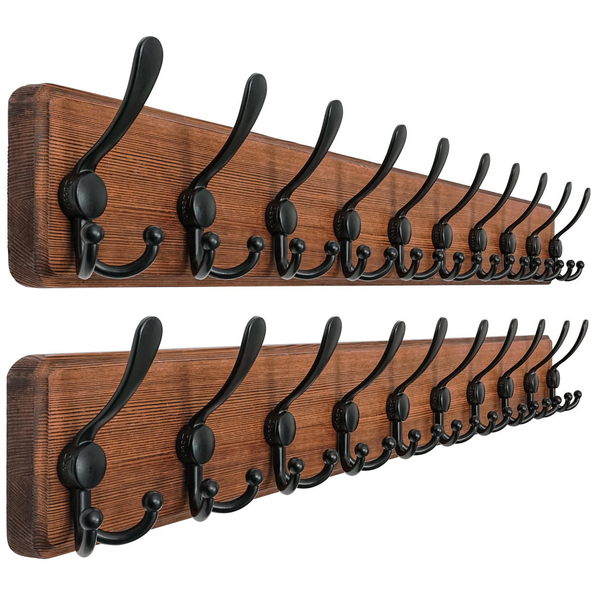 Dseap Coat Rack Wall - Heavy-Duty 38-1/4" Long, with Reinforced 10 Custom Tri-Hooks, Solid Wood Wall Hanger for Coats Hat Jackets - Rustic Farmhouse Entryway Hallway Storage, Black