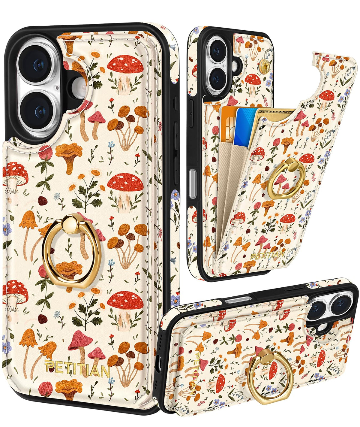 Petitian for iPhone 18 Pro/17 Pro Wallet Case for Women, Vintage Flower