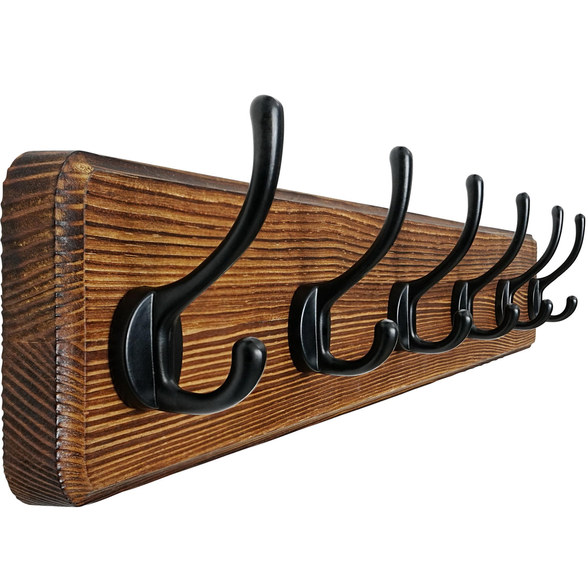 Dseap Wall Mounted Coat Rack: Patented, Heavy-Duty, 17.4" Long 5-Double-Hooks Wooden Hanger Rail for Winter Coats, Hat, Jacket, Clothing - Natural & Black