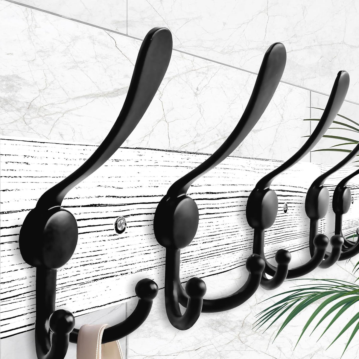 IBosins Wall Mounted Coat Rack, 31.4" Long with 8 Black Rustic Tri-Hooks