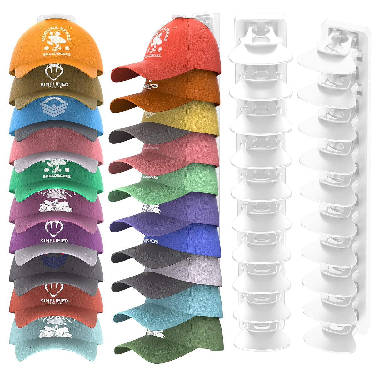 Hat Organizer for Baseball Caps Hold Up to 40 Hats, 2 Pack Hat Rack for Wall, Strong Adhesive Hat Storage Display Holder for Closet Door and Wall (Black)